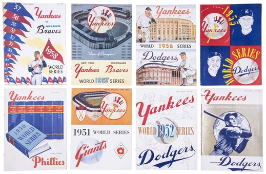 Lot of (8) 1950s New York Yankees World Series Programs - 1950,1951,1952,1953,1955,1956,1957